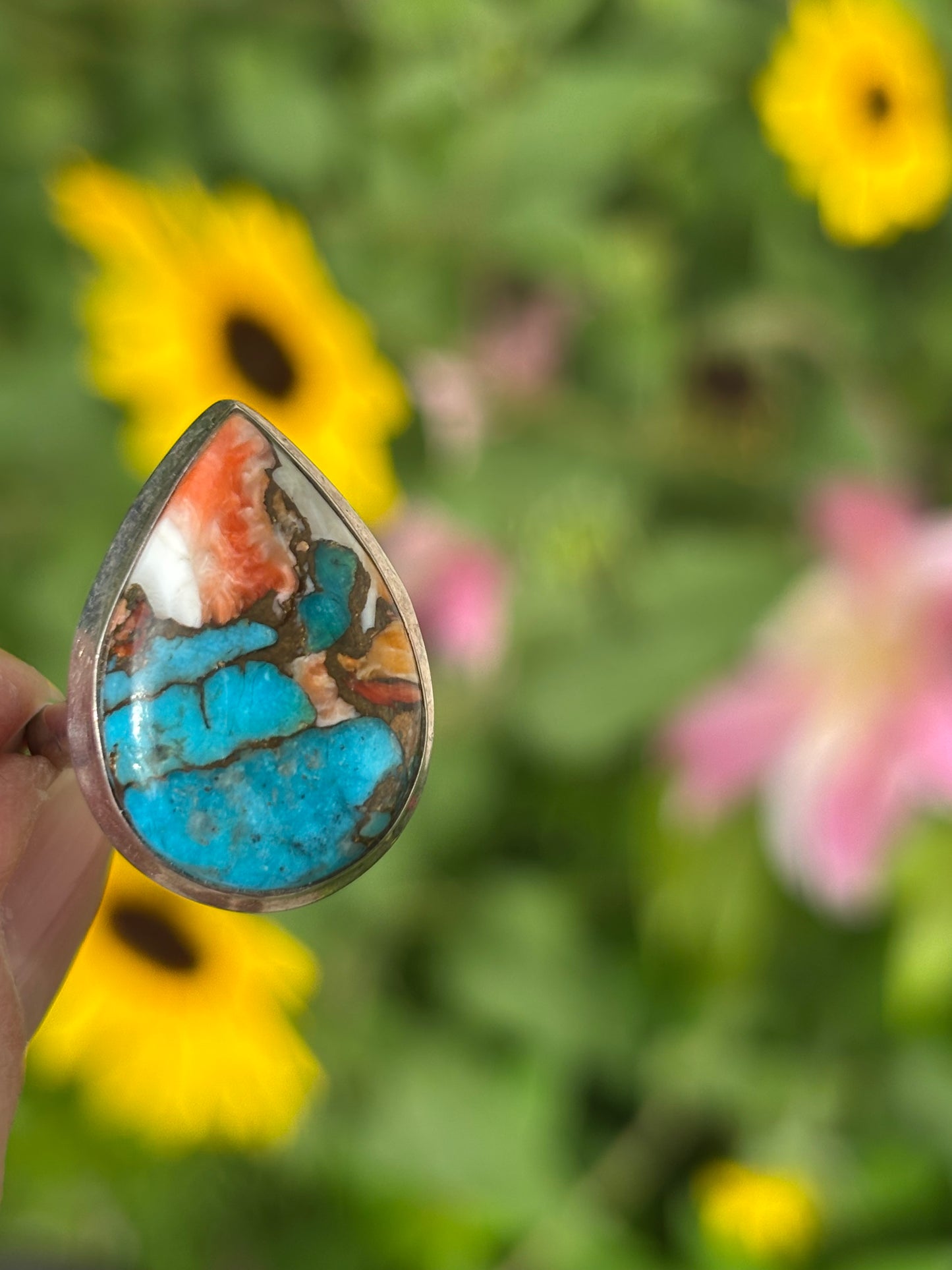 Spiny Oyster and Turquoise Ring size 7