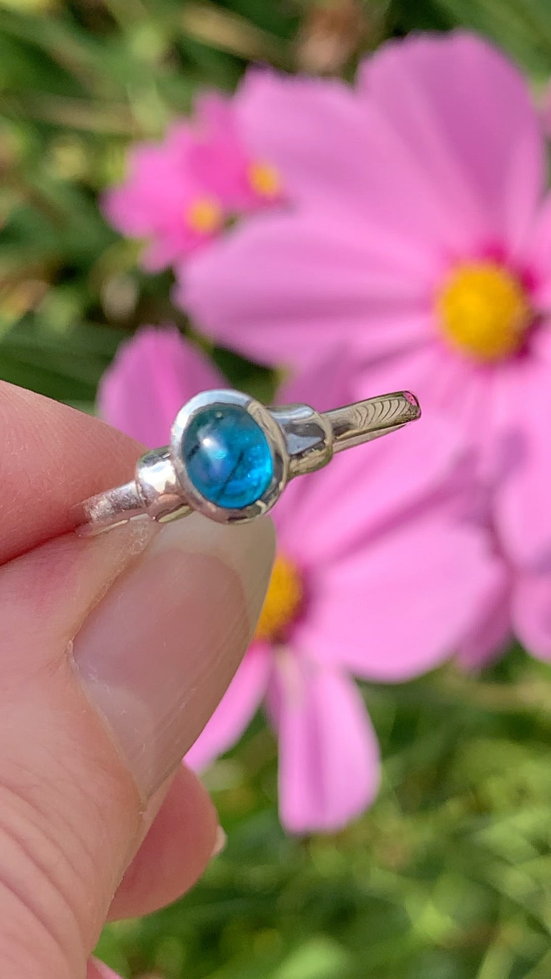 Blue Apatite Ring with Rutile size 9.5