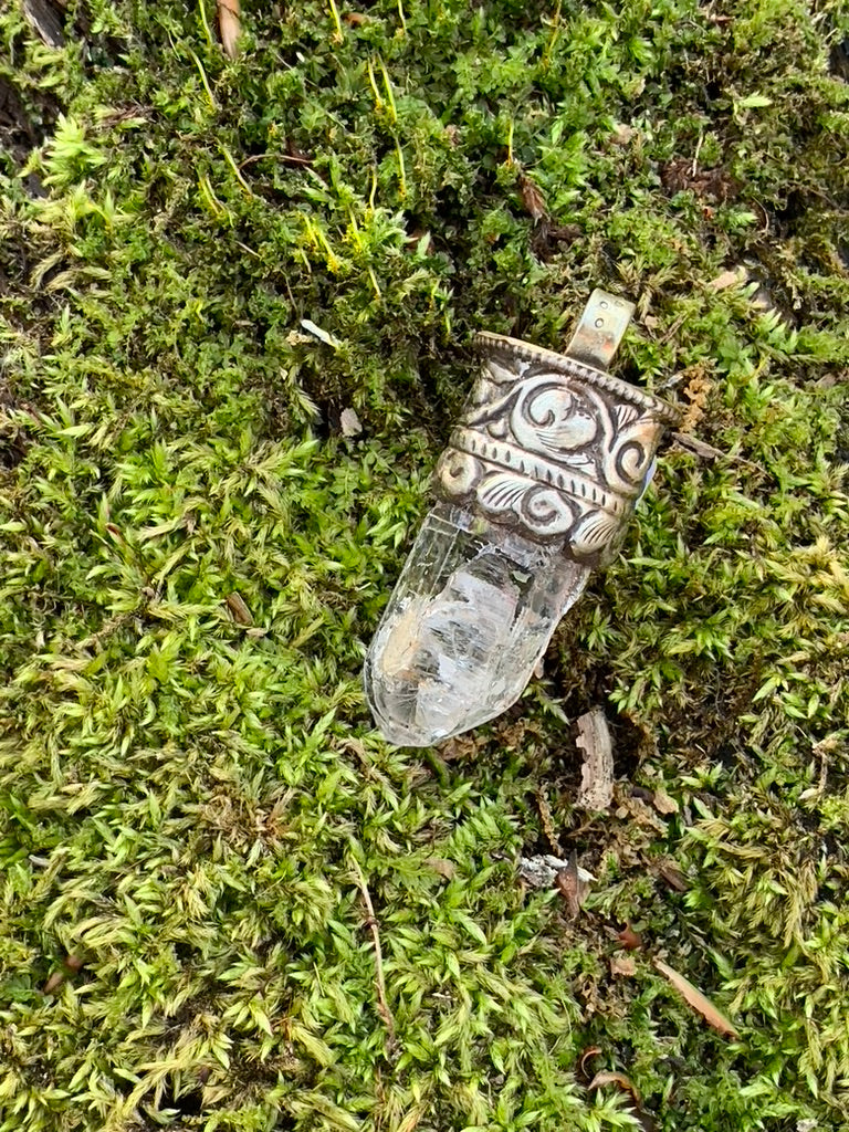 Clear Quartz pendant - Tibetan Silver