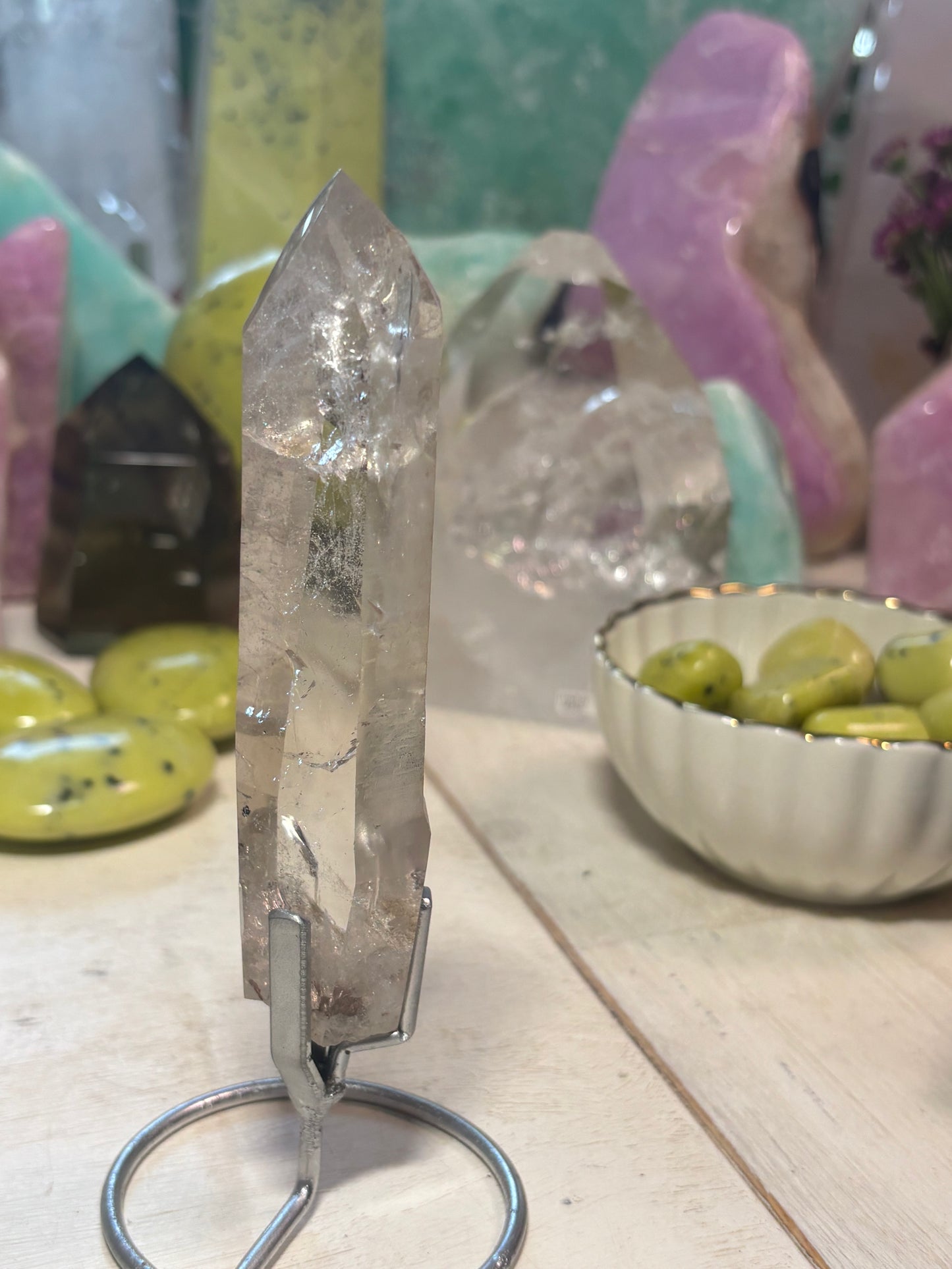Smokey Quartz with inclusions - Point on stand - Brazil