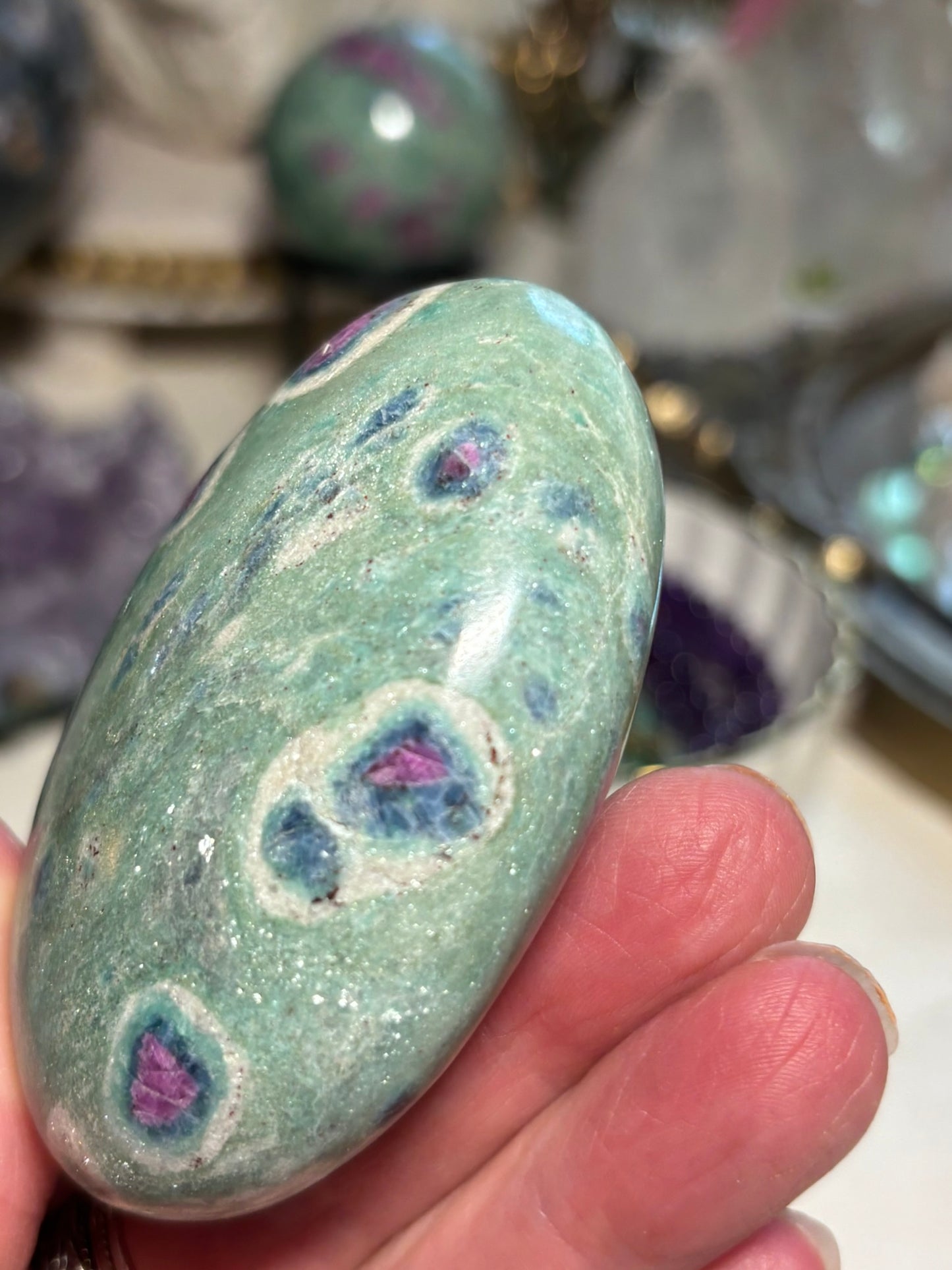 Ruby Fuchsite Palm Stone - India