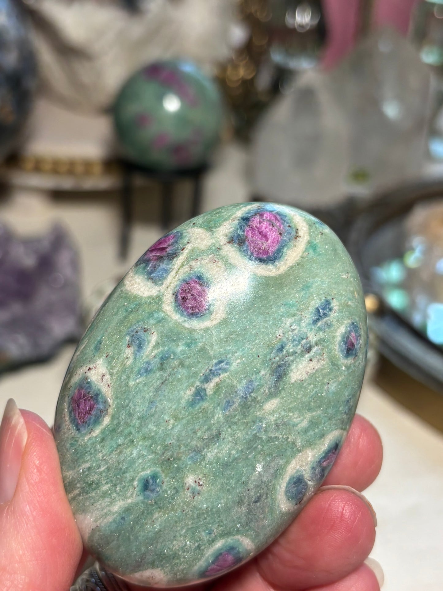 Ruby Fuchsite Palm Stone - India