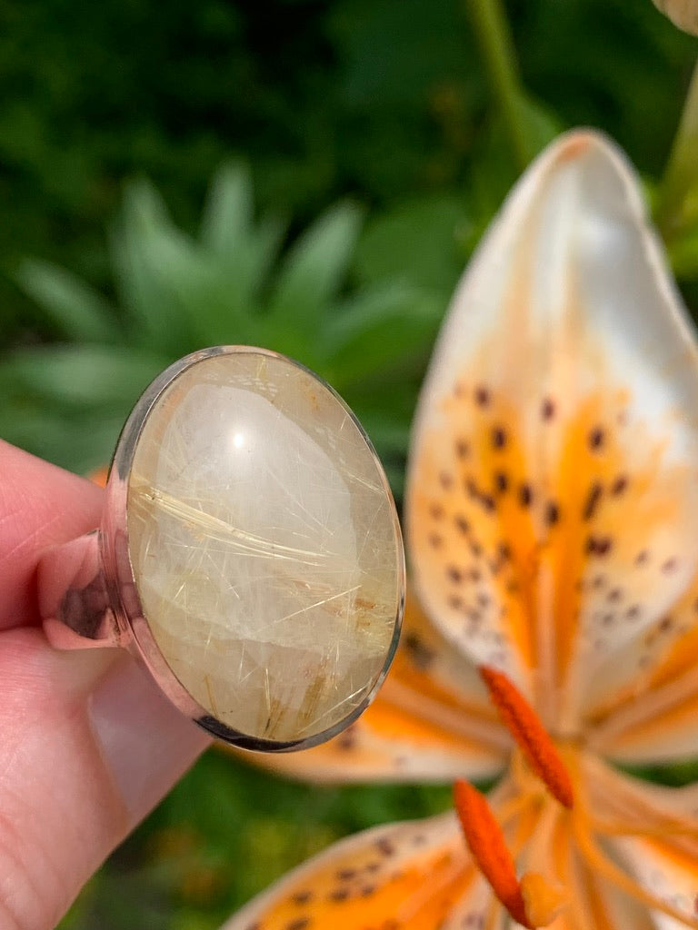 Gold Rutile in Quartz Ring size 10