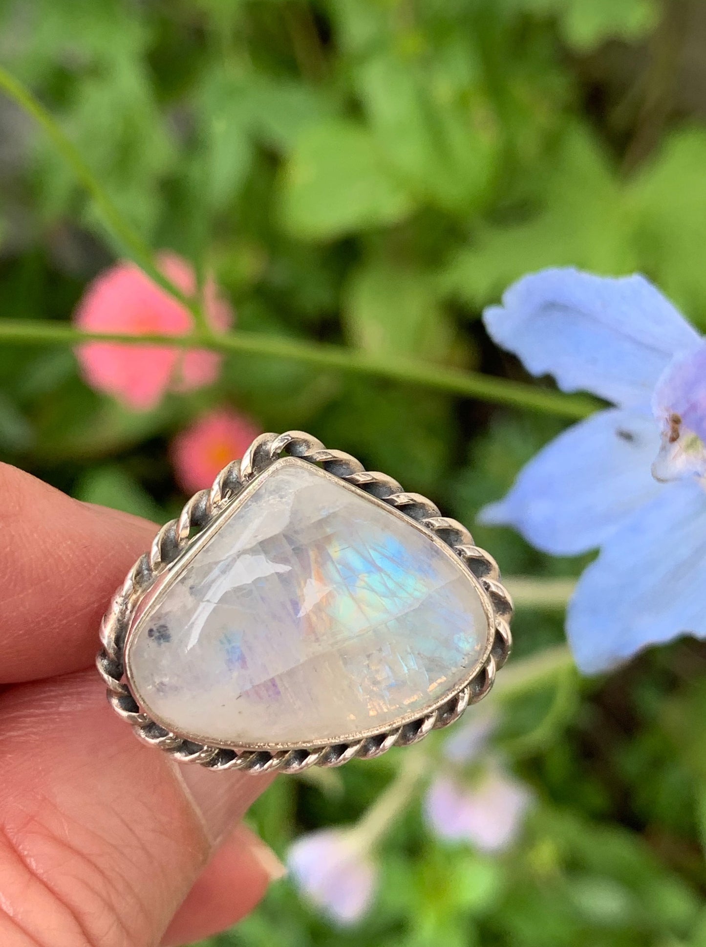 Rainbow Moonstone Ring size 8