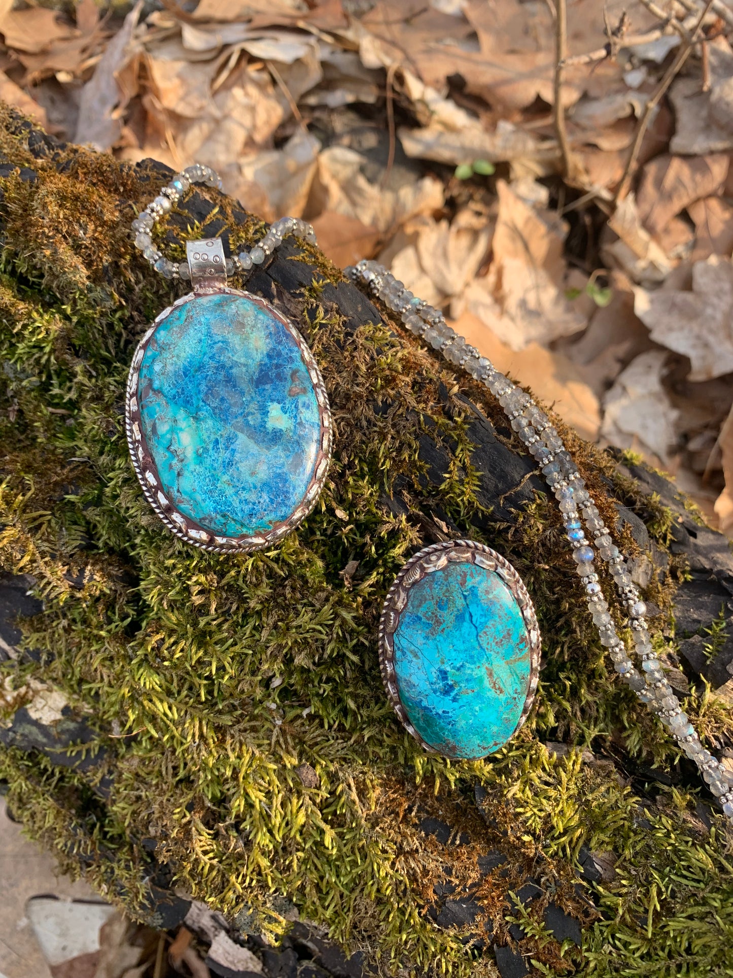 Chrysocolla pendant - Tibetan Silver