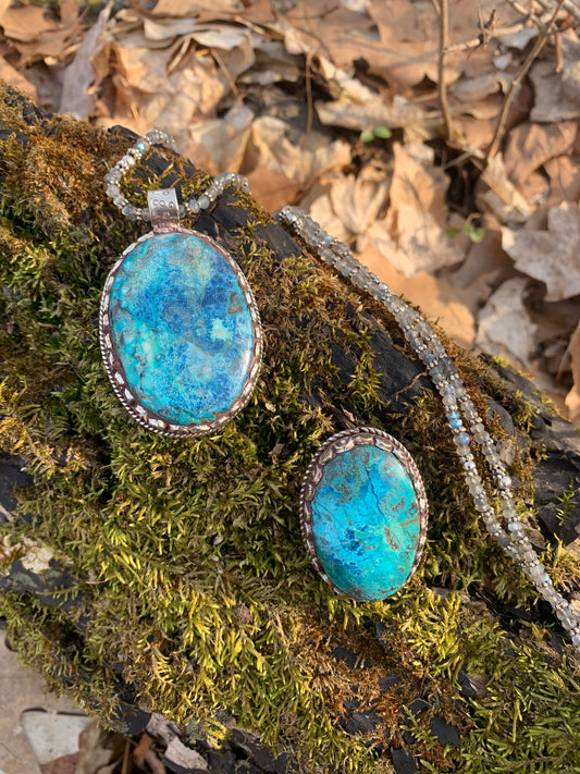 Chrysocolla pendant - Tibetan Silver