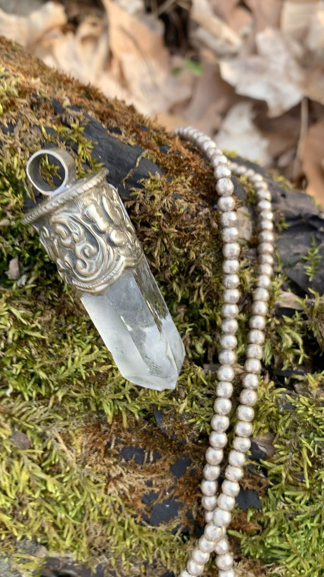 Clear Quartz pendant - Tibetan Silver