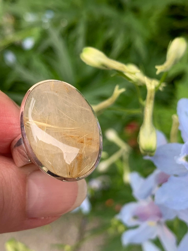 Gold Rutile in Quartz Ring size 10