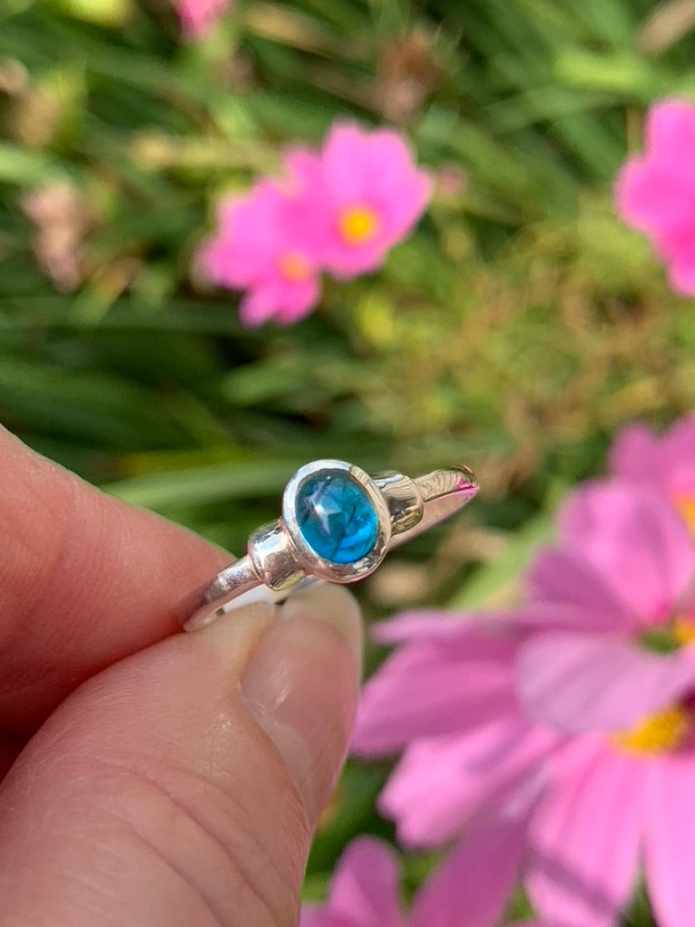 Blue Apatite Ring with Rutile size 9.5