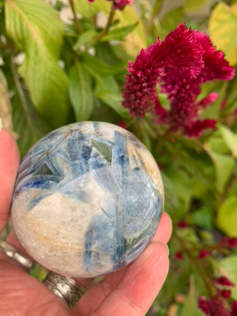 Blue and Green Kyanite with Quartz Sphere - India