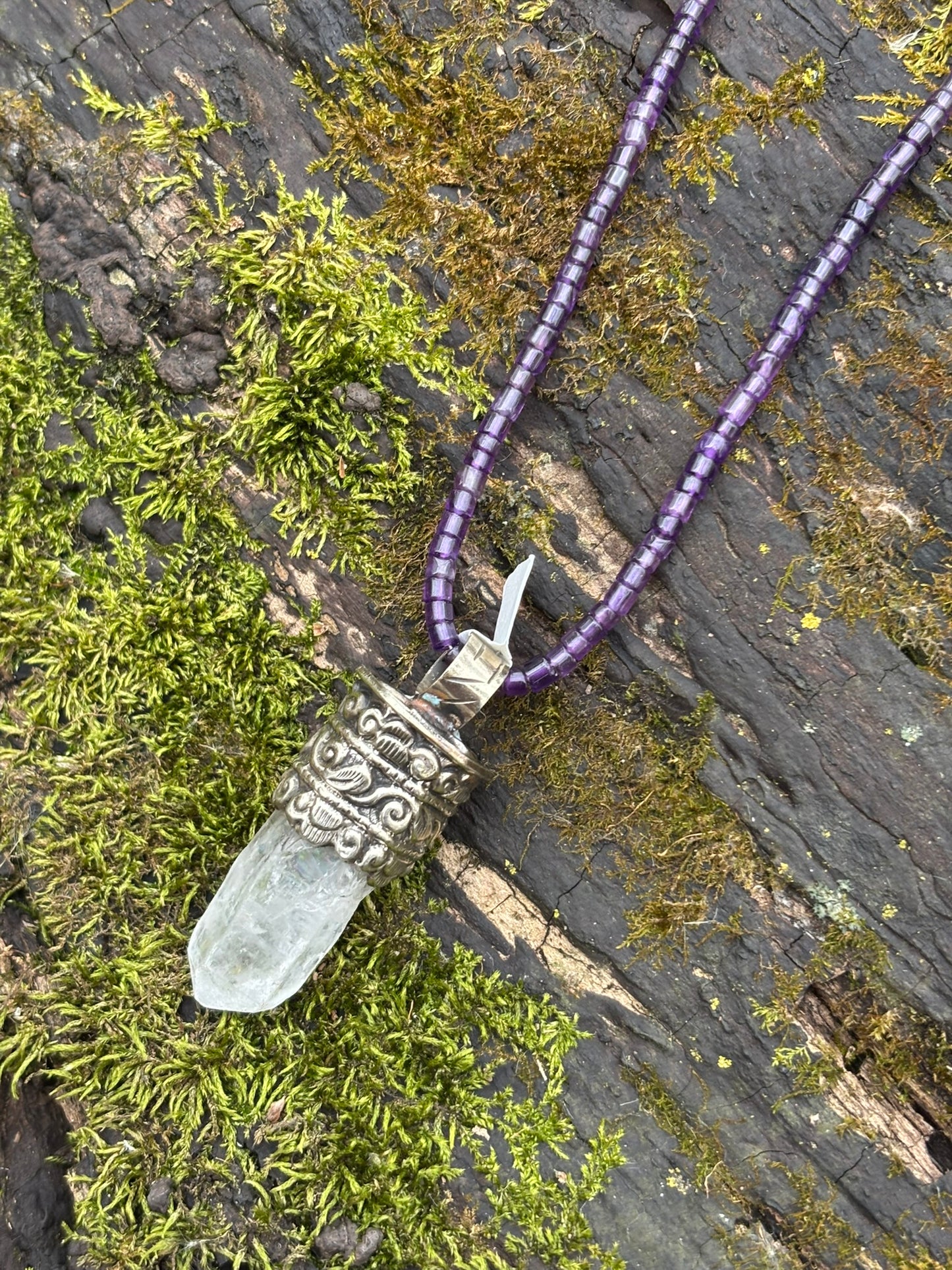 Clear Quartz pendant - Tibetan Silver