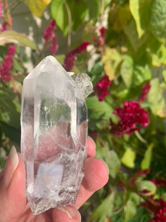 Lemurian Quartz Point with Penetrator and Rainbow