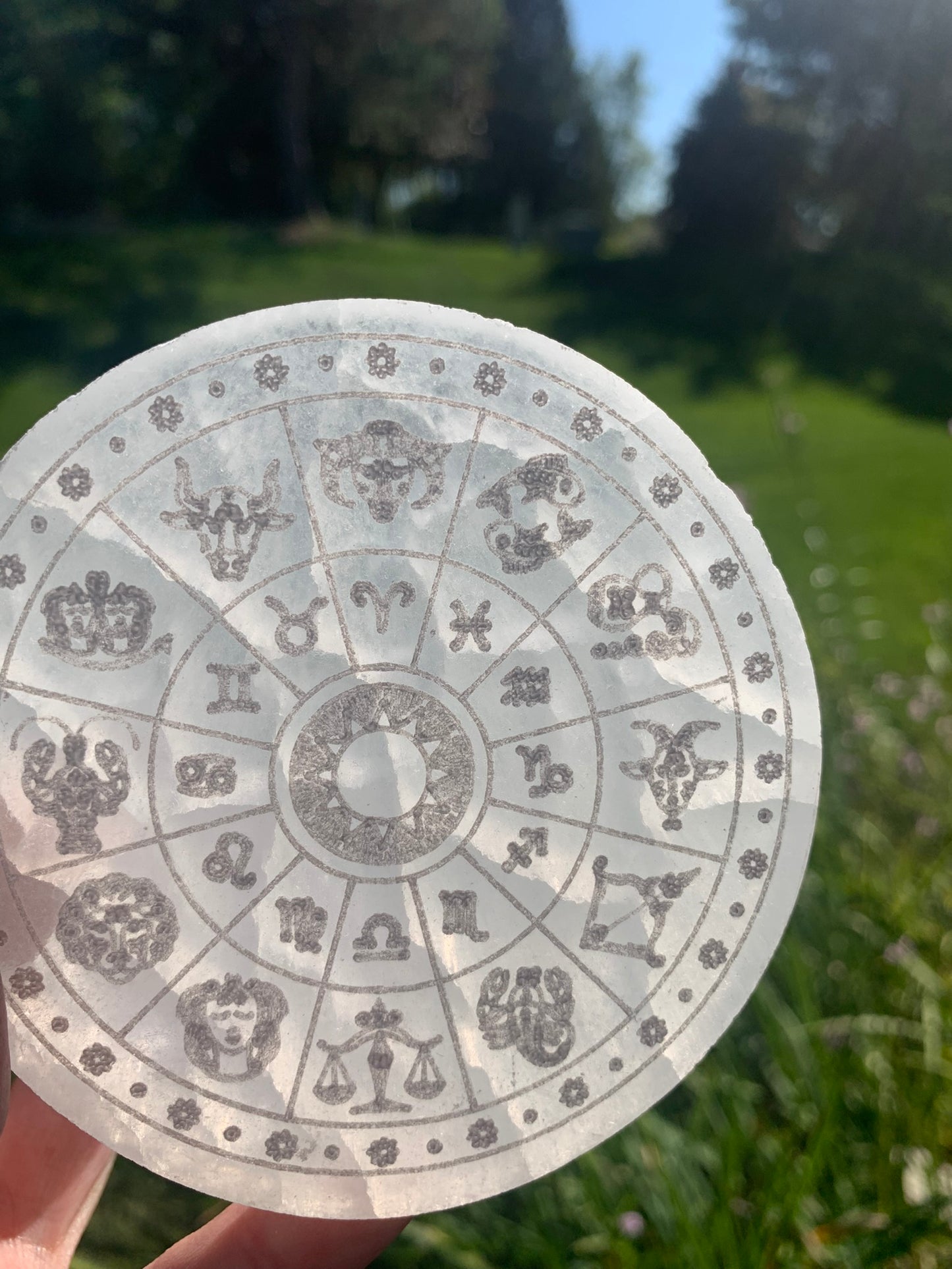 Selenite | Zodiac Wheel SMALL | Charging Plate - Grid