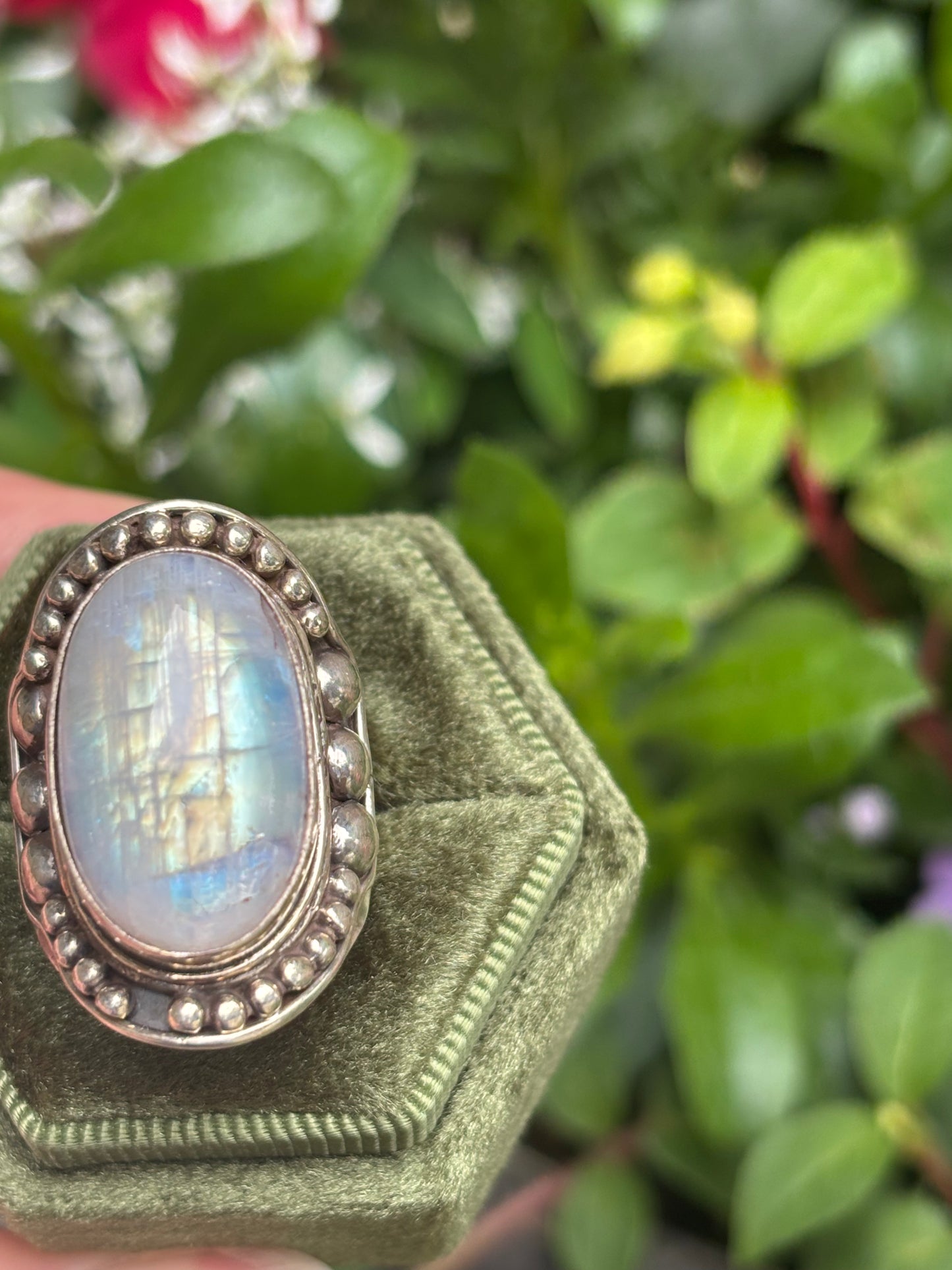 Rainbow Moonstone Ring size 7.5 - Nepal