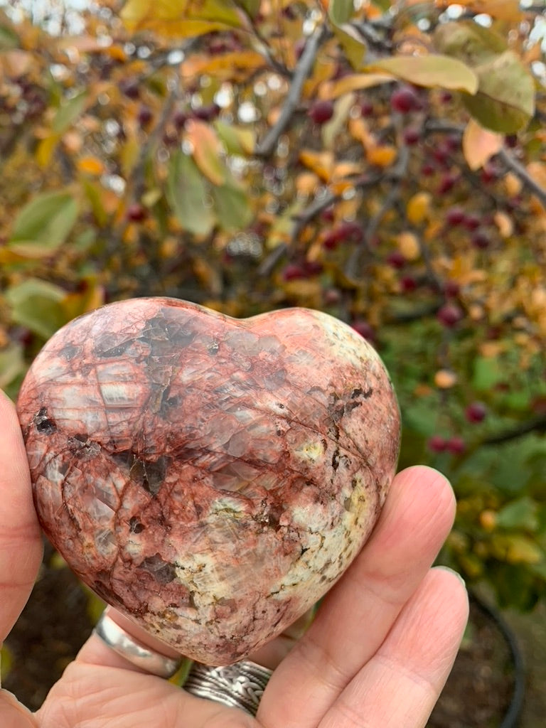 Red Moonstone Heart with Smokey Quartz and Fire Quartz