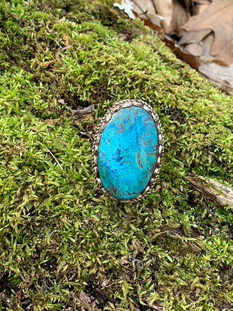 Chrysocolla ring - Tibetan Silver