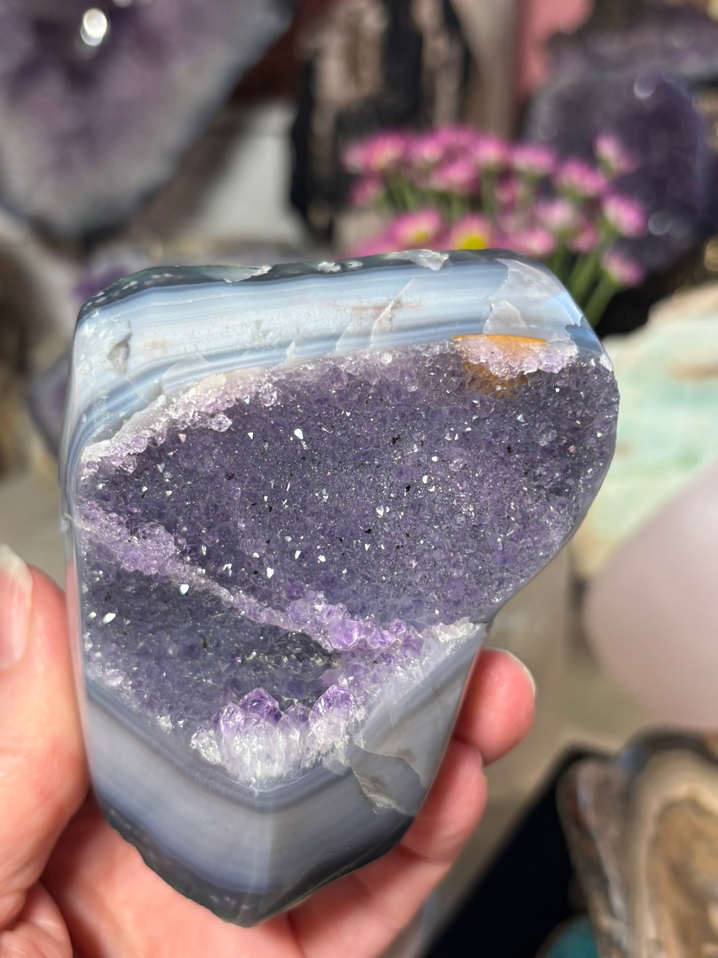 Amethyst Cluster with Banded Agate | Brazil