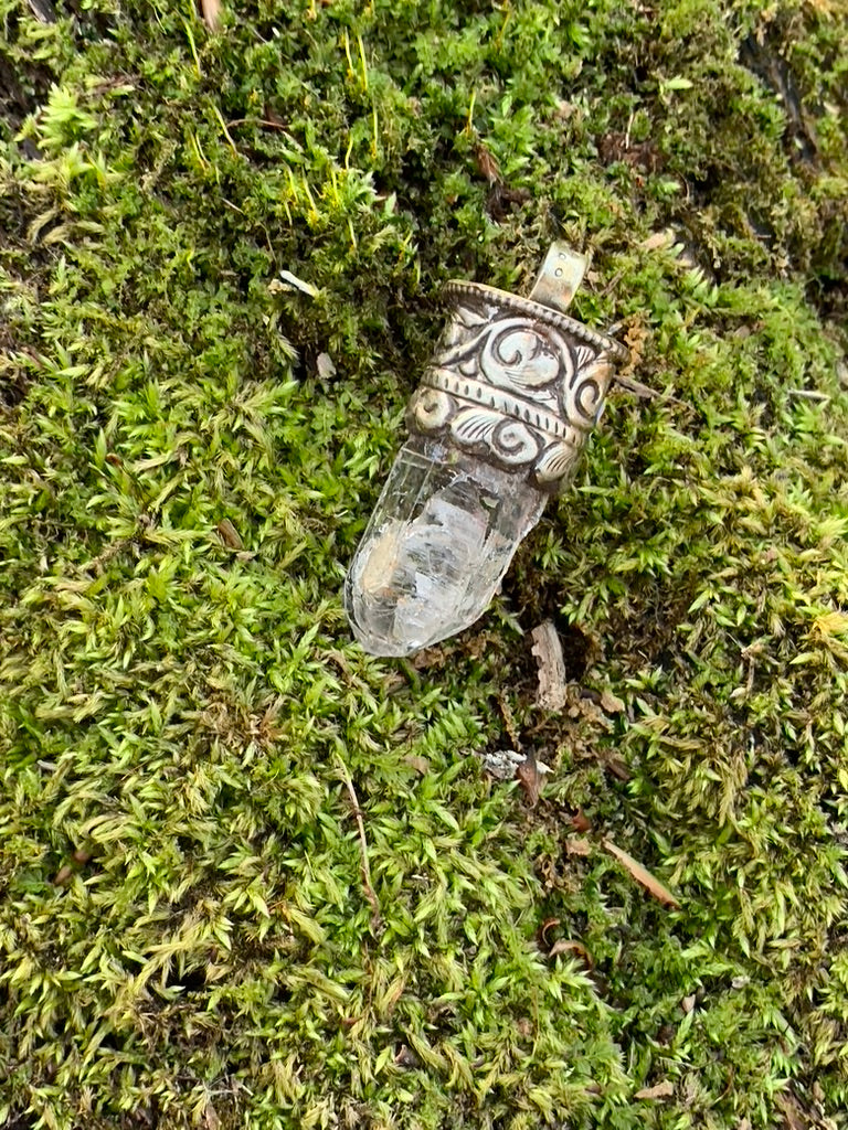 Clear Quartz pendant - Tibetan Silver