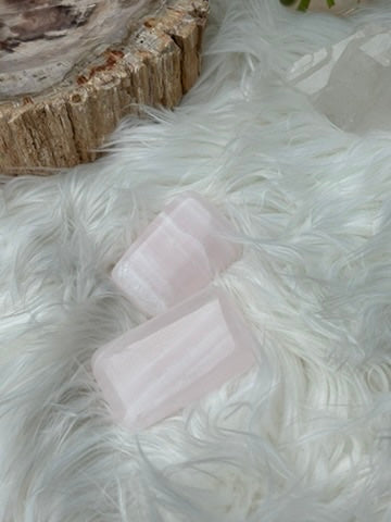 Pink Mangano Calcite - SET OF TWO - Palm Stone - Pakistan