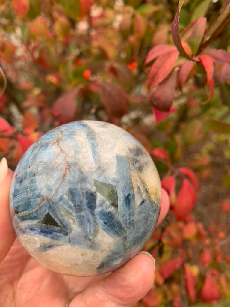 Blue and Green Kyanite with Quartz Sphere - India