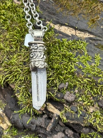 Clear Quartz pendant - Tibetan Silver