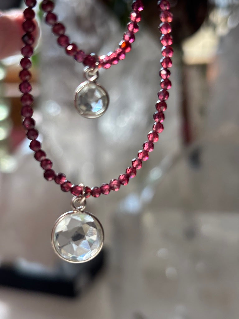 Sacred Flame - Rhodolite Garnet and Faceted Lemurian Quartz
