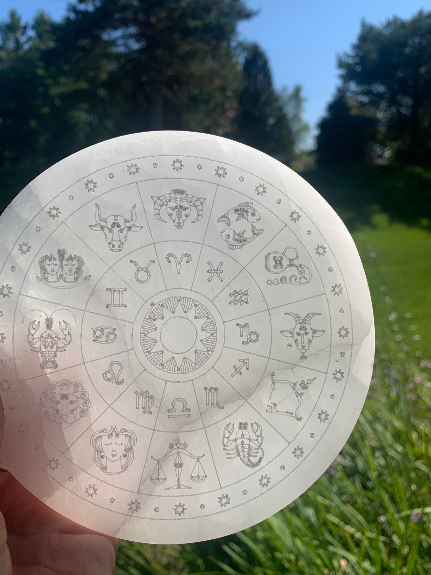 Selenite Zodiac Wheel LARGE | Charging Plate - Grid