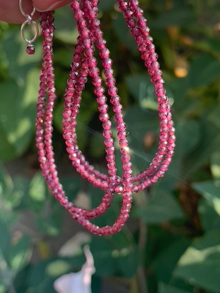 Rhodolite Garnet Faceted Gemstone Necklace - 925 Sterling Silver clasp