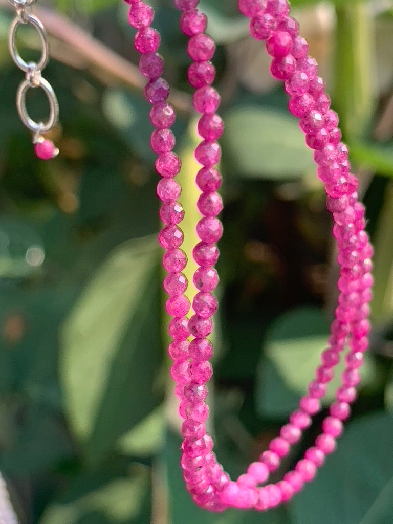 Ruby Faceted Gemstone Necklace - 925 Sterling Silver clasp