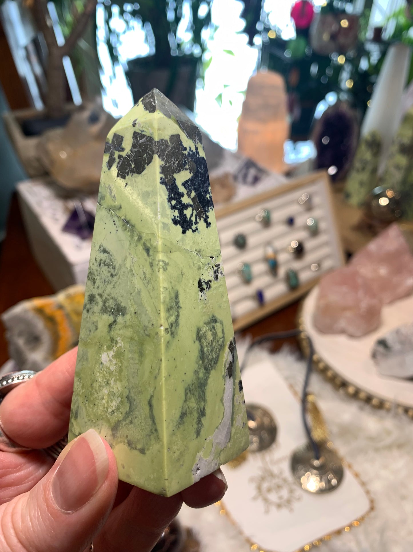 Serpentine with Pyrite Obelisk - Peru