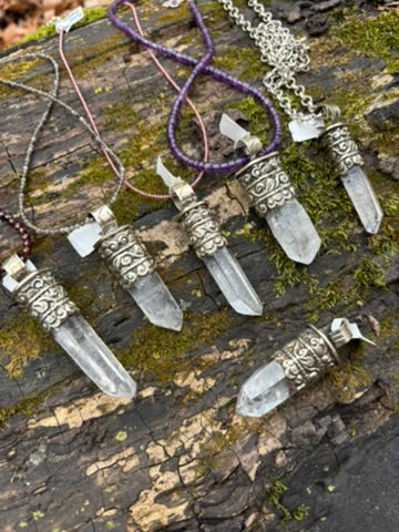 Clear Quartz pendant - Tibetan Silver