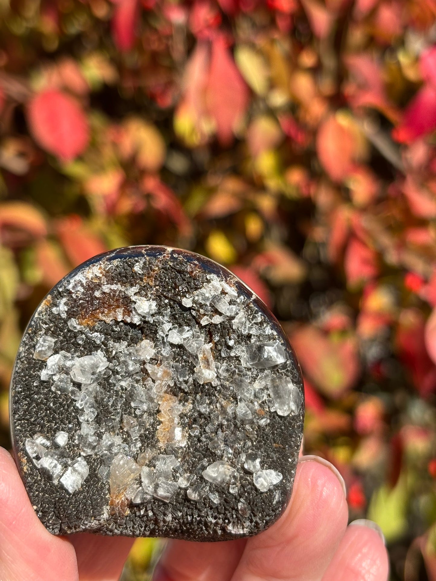 Septarian Druzy Dragon Egg with Calcite crystals - Madagascar