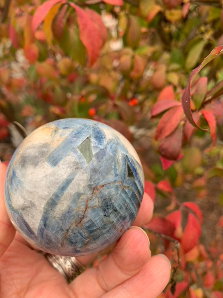 Blue and Green Kyanite with Quartz Sphere - India