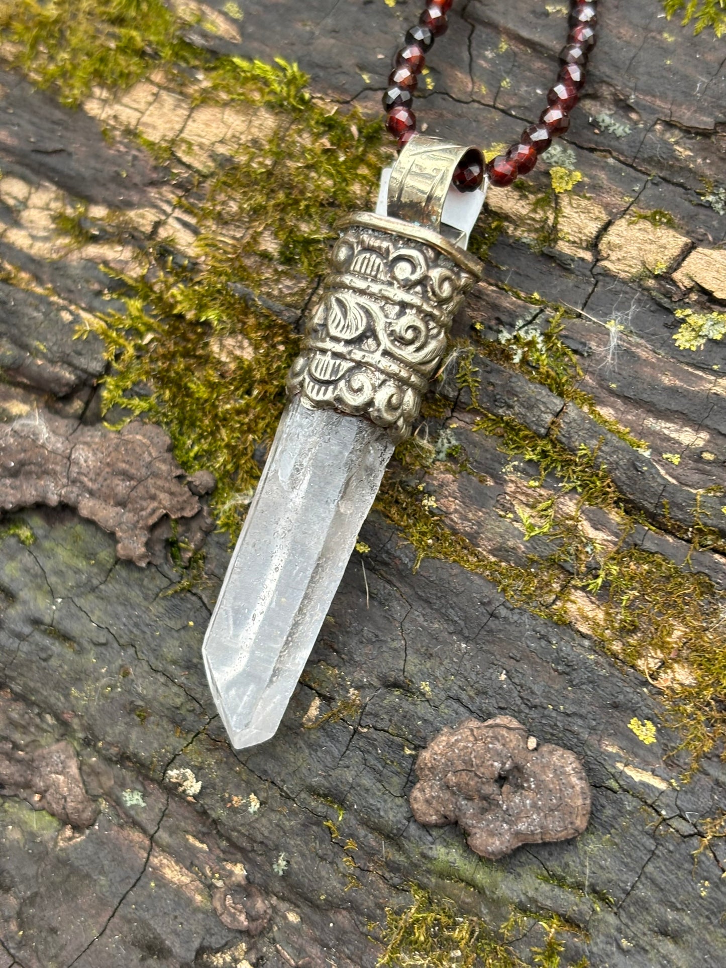 Clear Quartz pendant - Tibetan Silver