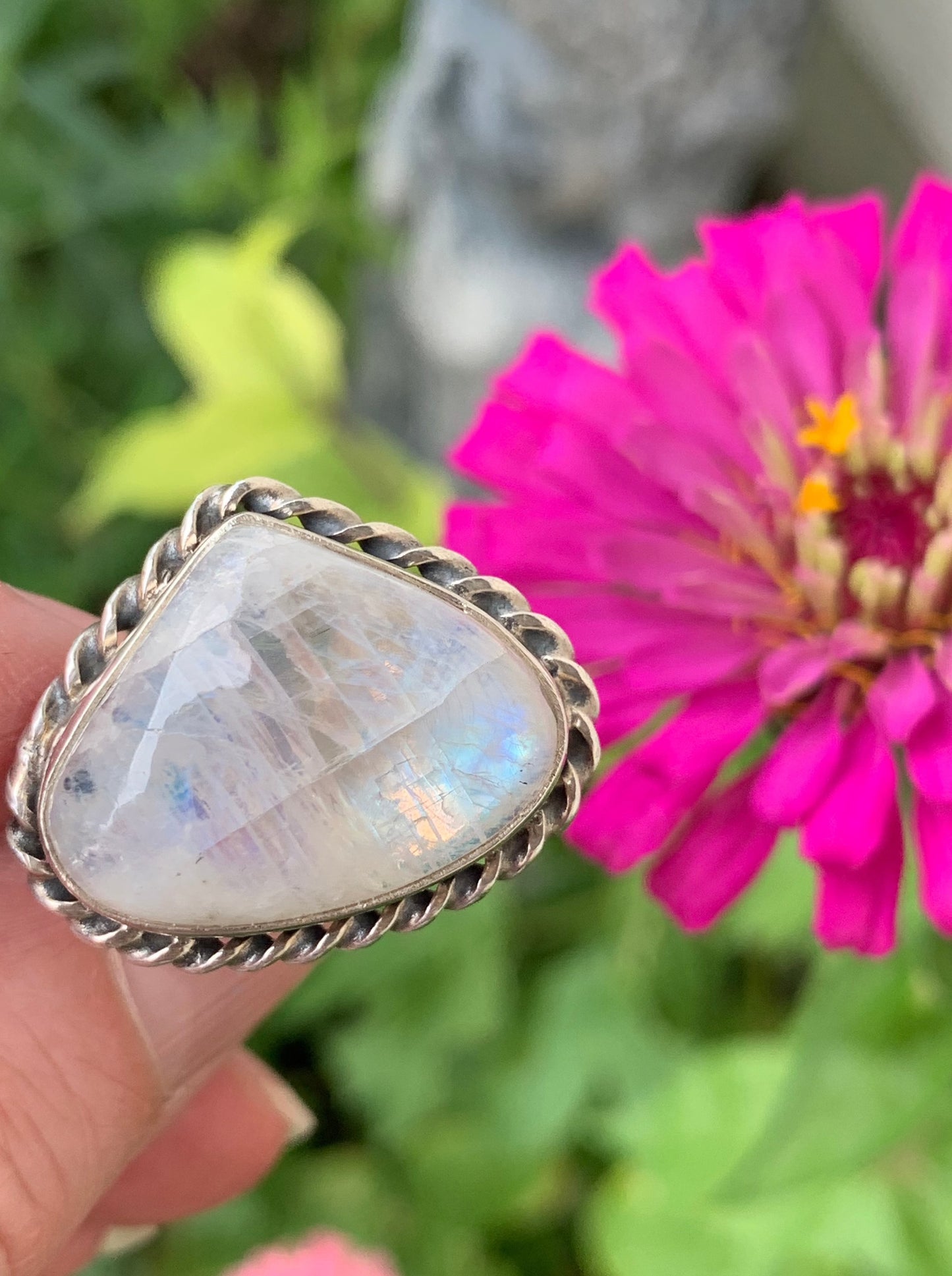 Rainbow Moonstone Ring size 8