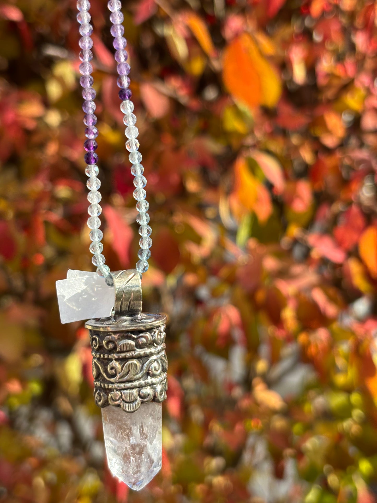 Clear Quartz pendant - Tibetan Silver