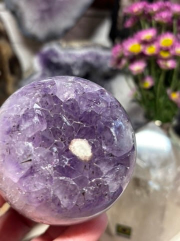 Amethyst Sphere with Banding and Sugar Druzy Calcite | Brazil