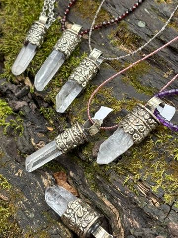 Clear Quartz pendant - Tibetan Silver