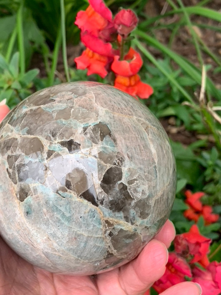 Amazonite with Smokey Quartz Sphere