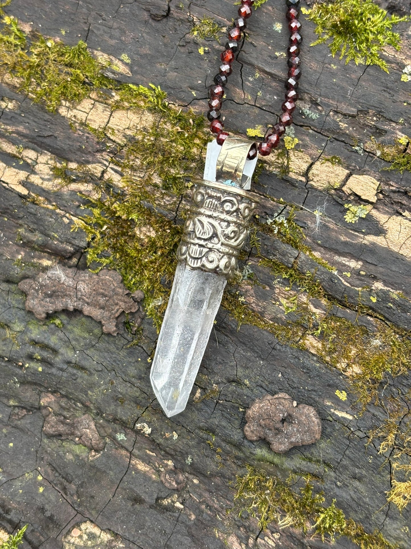 Clear Quartz pendant - Tibetan Silver