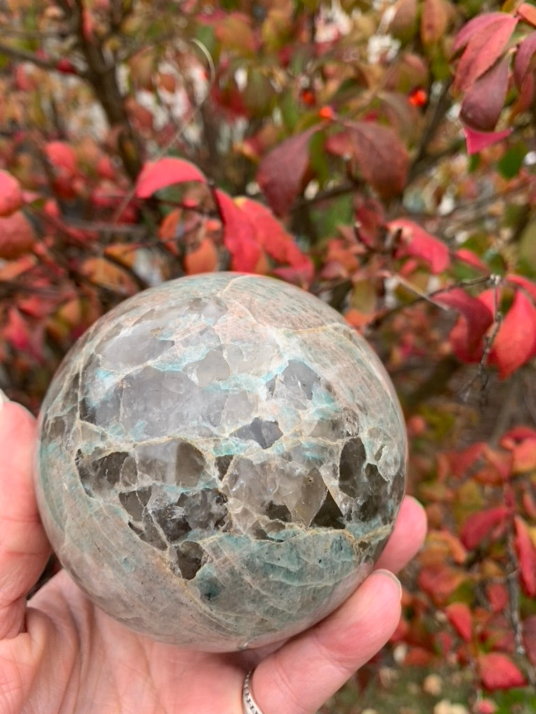 Amazonite with Smokey Quartz Sphere