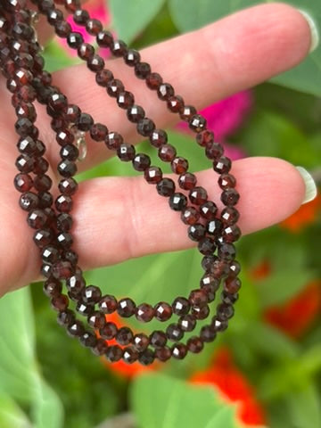 Red Garnet Faceted Gemstone Necklace - 925 Sterling Silver clasp