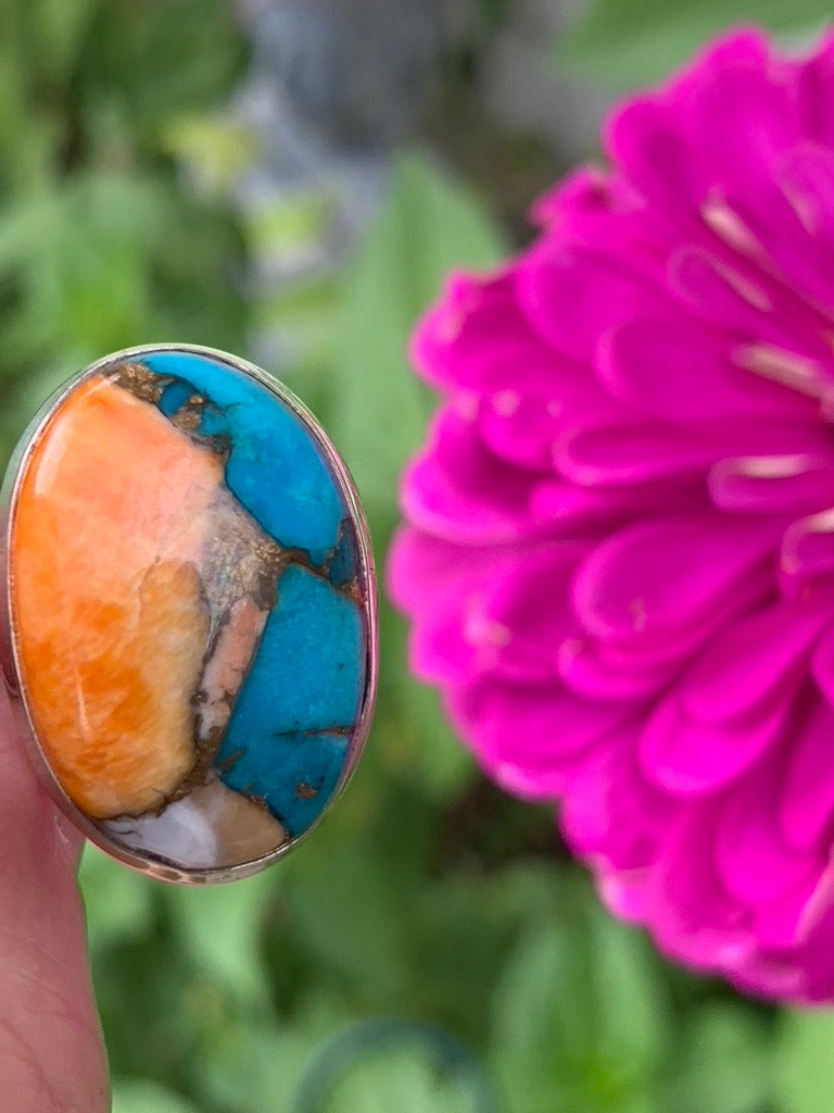 Spiny Oyster and Turquoise Ring size 8