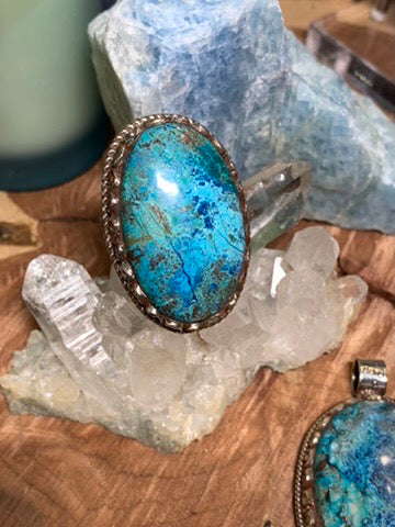 Chrysocolla ring - Tibetan Silver