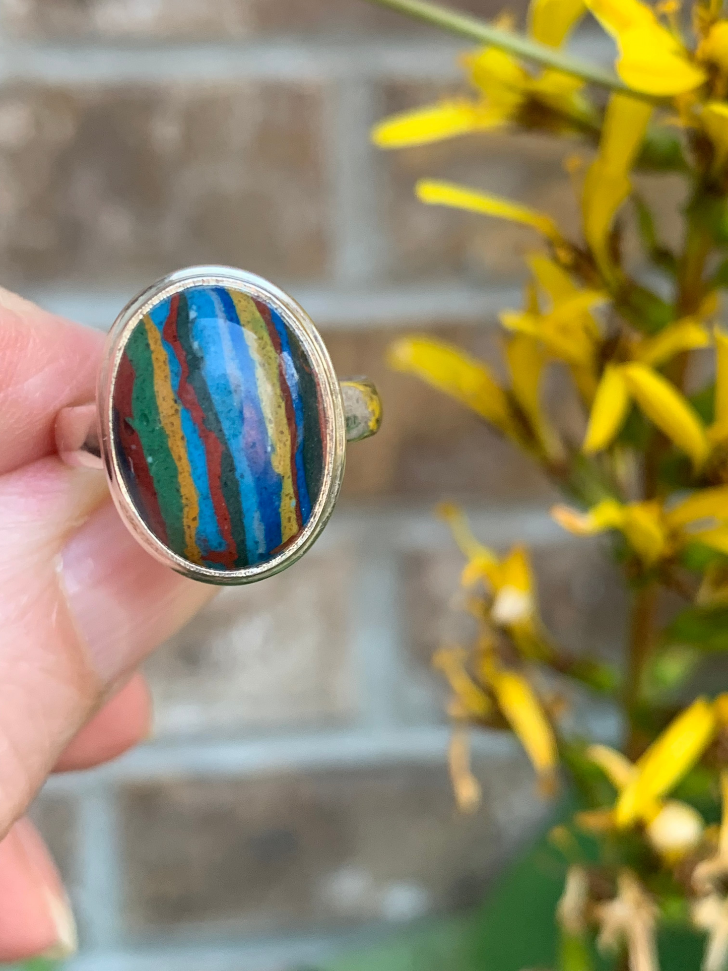 Rainbow Calsillica Ring size 7