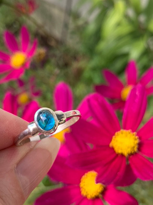 Blue Apatite Ring with Rutile size 9.5