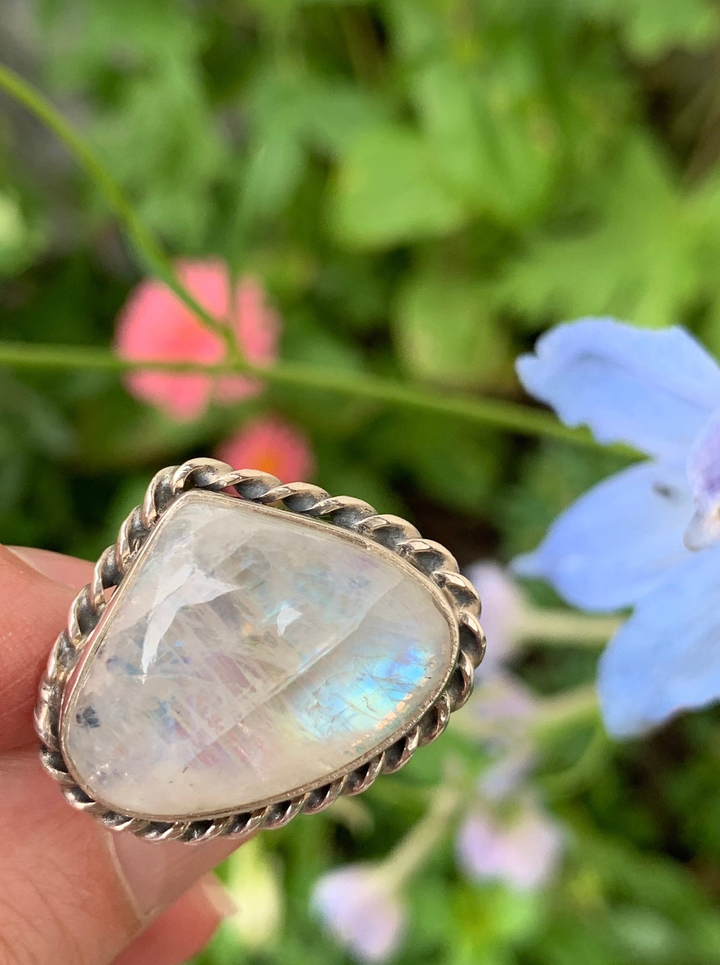 Rainbow Moonstone Ring size 8