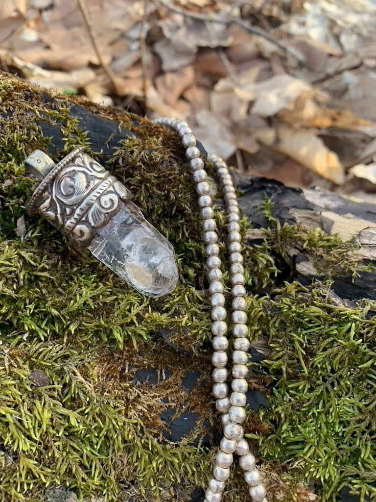 Clear Quartz pendant - Tibetan Silver