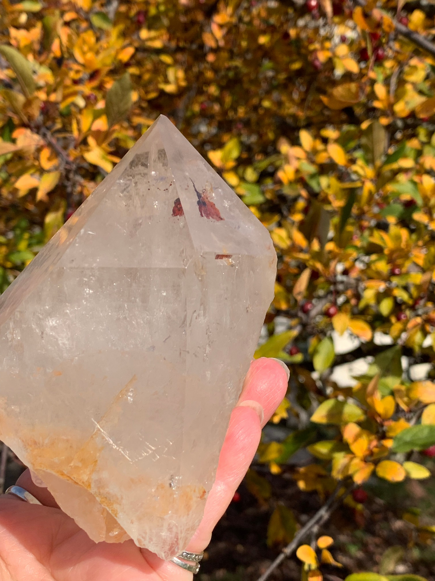 Smokey  Quartz Point with Golden Healer and Fire Quartz inclusions - Brazil