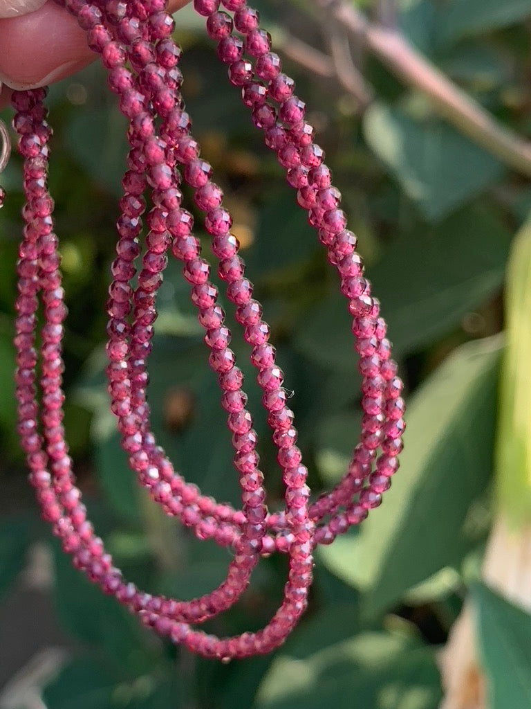 Rhodolite Garnet Faceted Gemstone Necklace - 925 Sterling Silver clasp